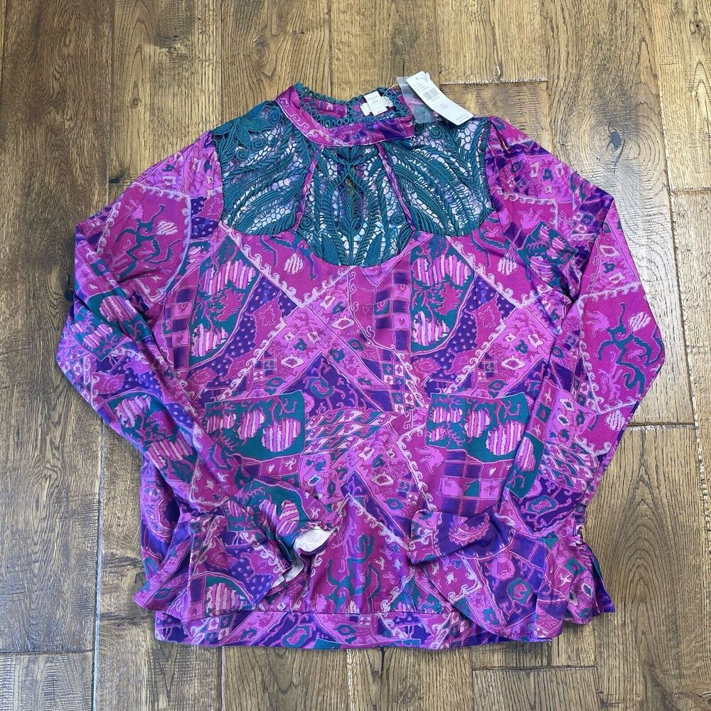 Anthropologie TINY Brenan Flutter Sleeve Top Purple Turquoise Womens XXS NWT